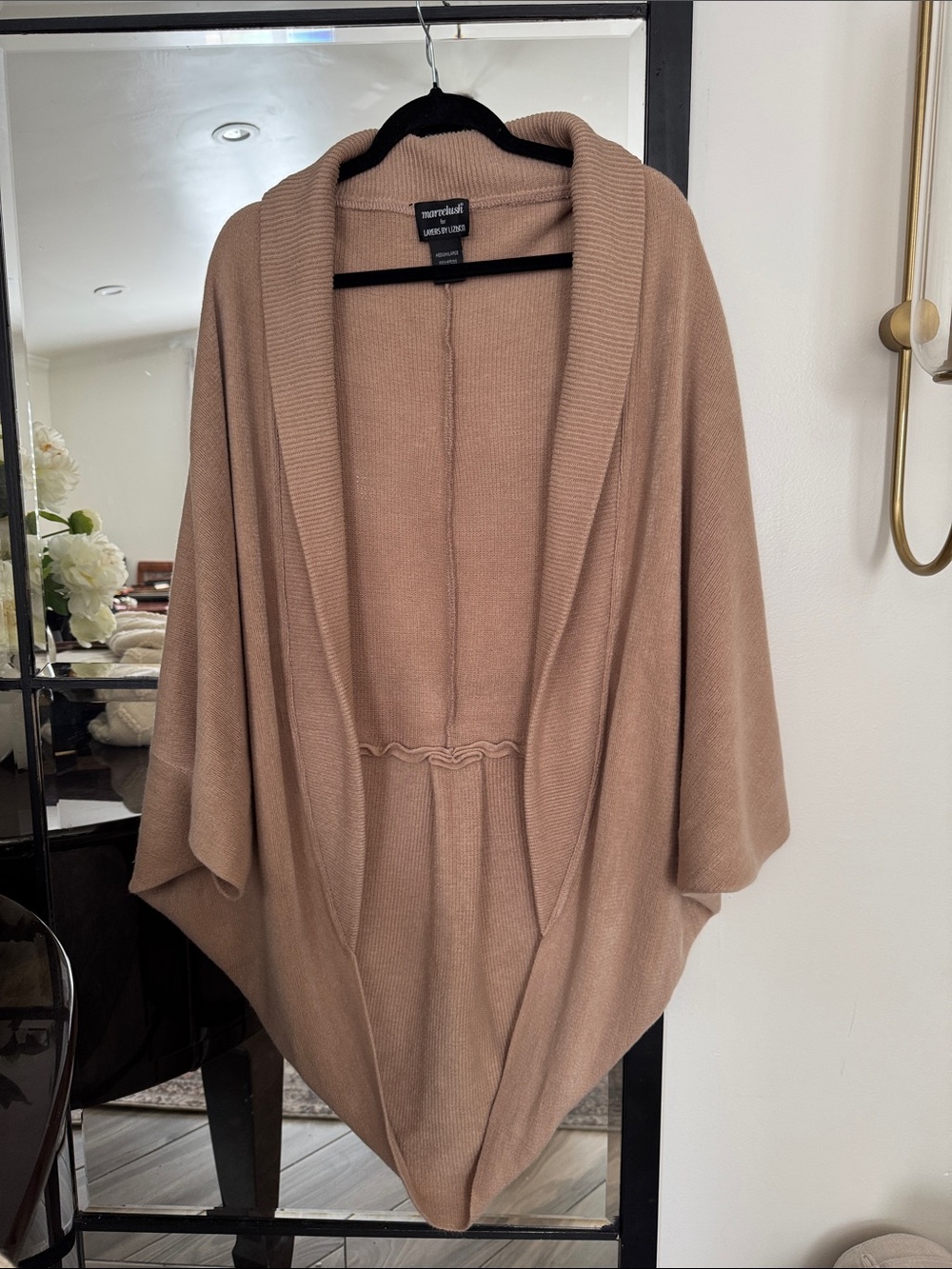 Treasure & Bond Draped Open-Front Poncho Cardigan - Camel